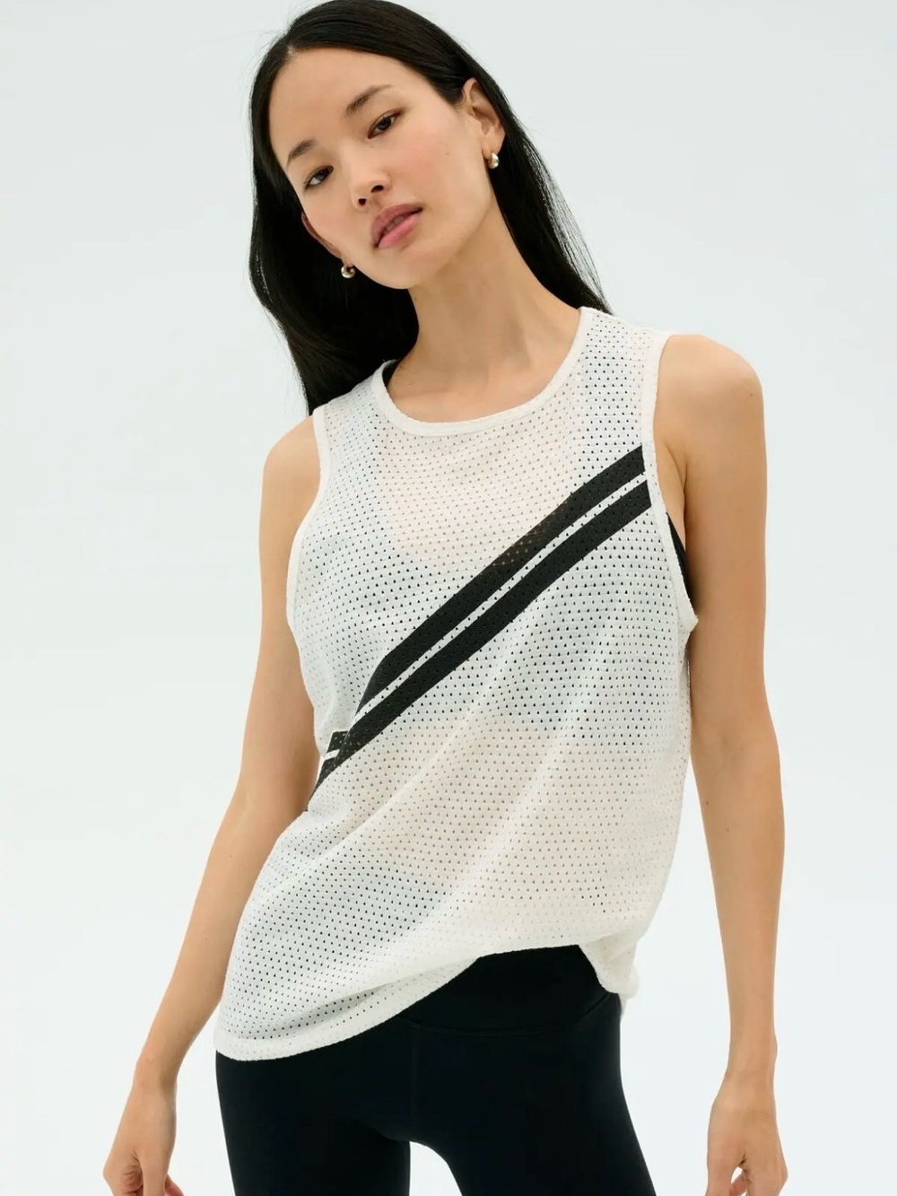 SPLITS59 Bandit White Mesh Tank Black Stripes Size Small